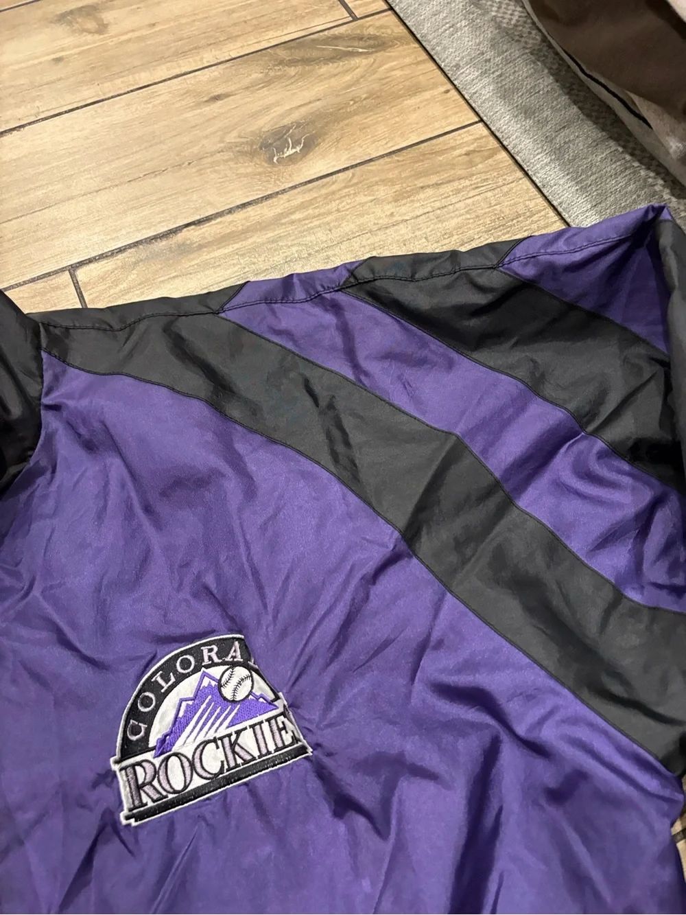 Vintage 90s Pro Player MLB Colorado Rockies Windbreaker Jacket Mens XL Purple
